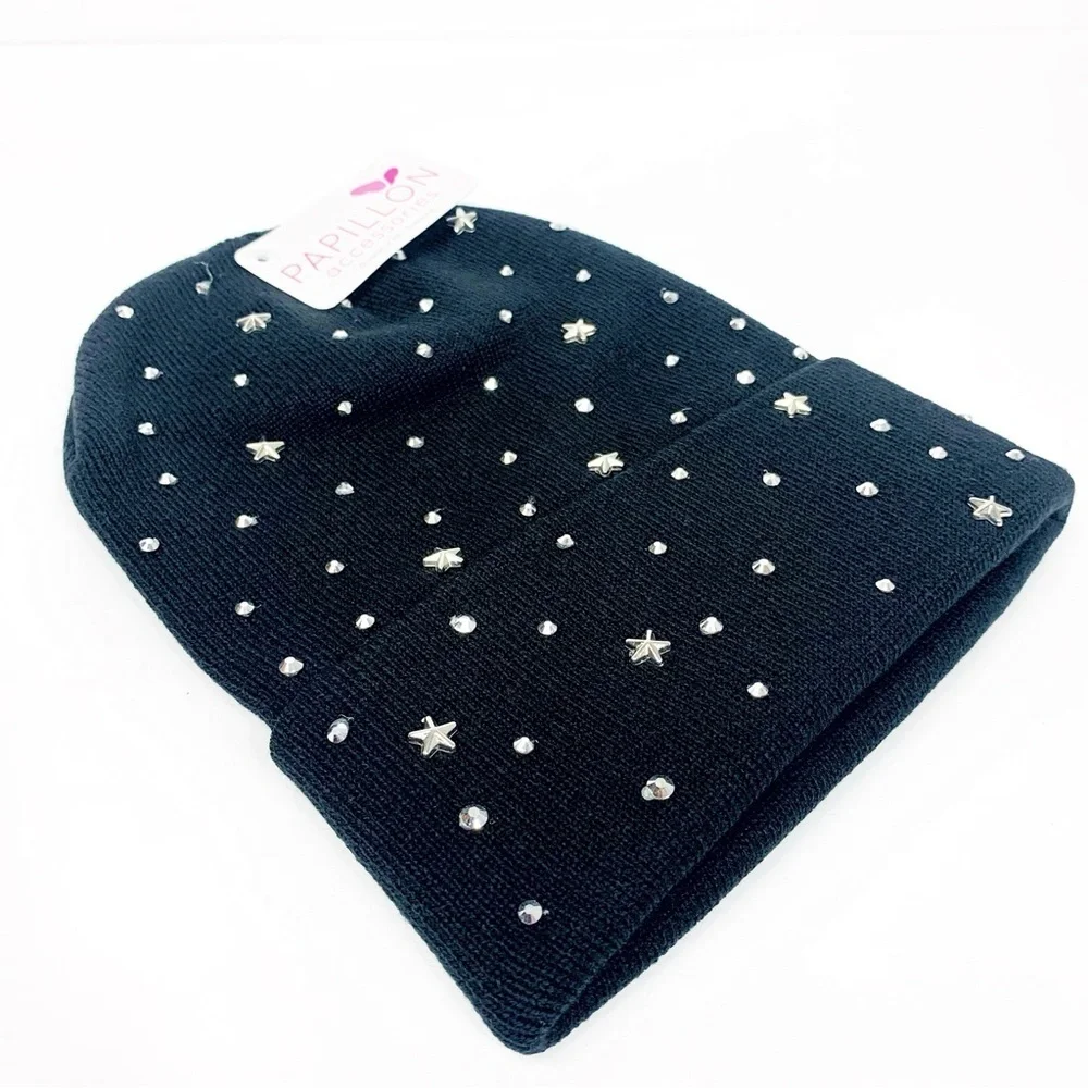 Black Rhinestone Beanie • Sparkly Knit Hat • Cozy Cap • NWT